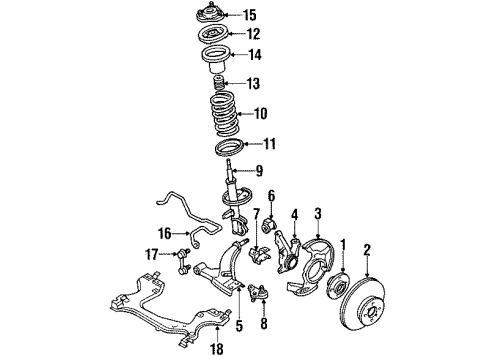 1989 Toyota Corolla Front Suspension Components, Lower Control Arm, Stabilizer Bar Front Disc Diagram for 43512-12460