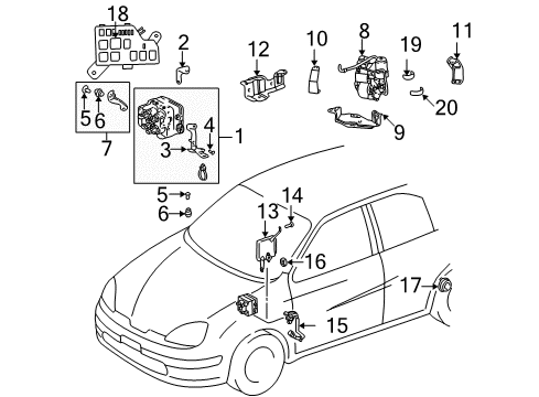 2003 Toyota Prius Anti-Lock Brakes Front Speed Sensor Diagram for 89543-47010