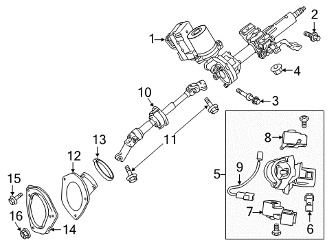 2015 Toyota Sienna Steering Column & Wheel, Steering Gear & Linkage Steering Column Diagram for 45250-08070