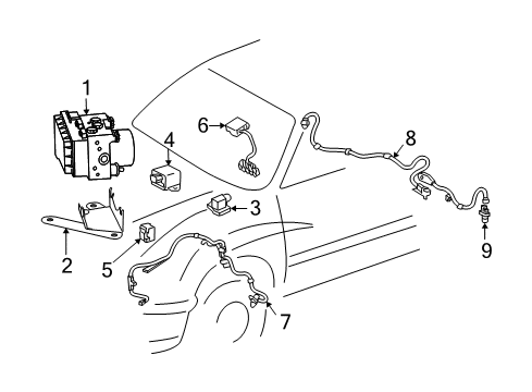 2004 Toyota Tundra ABS Components Actuator Assembly Mount Bracket Diagram for 44590-0C040