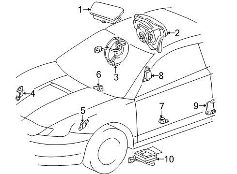 2002 Toyota Celica Air Bag Components Passenger Inflator Module Diagram for 73970-20081-B1