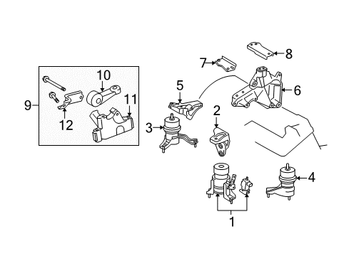 2006 Toyota Avalon Engine & Trans Mounting Support Diagram for 12331-0P010