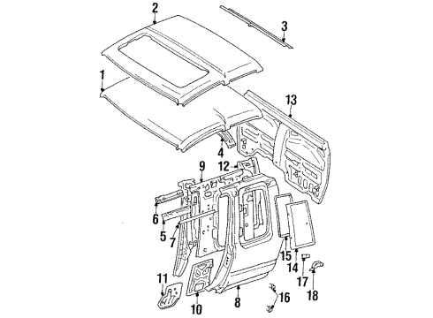 1993 Toyota Pickup Cab Assembly, Glass Lock Assembly Cover Diagram for 62521-89102-S4
