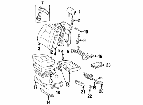 1998 Lexus LS400 Front Seat Components Headrest Guide Diagram for 71931-10020-22