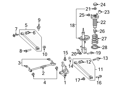 2010 Toyota Venza Rear Suspension Components, Stabilizer Bar Knuckle Diagram for 42304-0T020