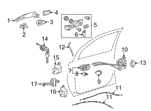 2011 Toyota Sienna Front Door Handle, Outside Diagram for 69210-0T020-E2