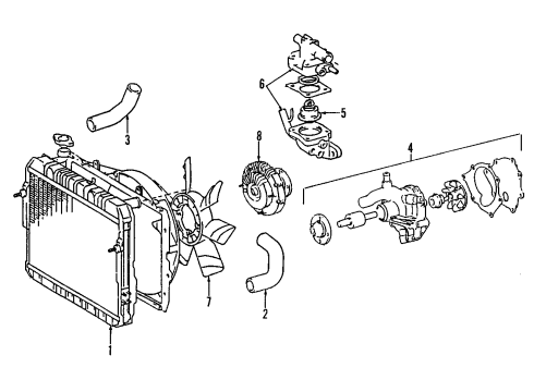 1986 Toyota Land Cruiser Cooling System, Radiator, Water Pump, Cooling Fan Radiator Assembly Diagram for 16400-61140