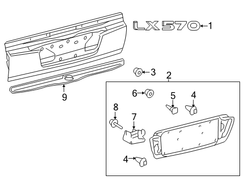 2014 Lexus LX570 Exterior Trim - Tail Gate Trim Panel Screw Diagram for 93560-14012
