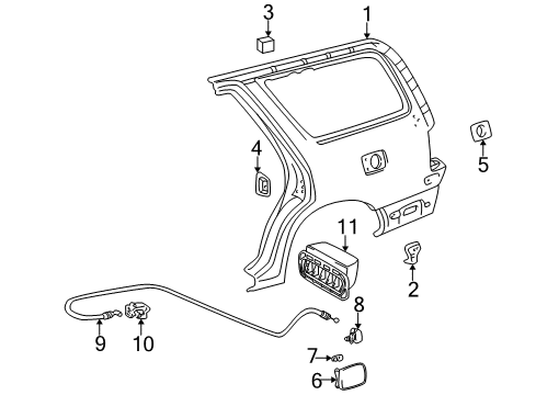 2000 Toyota 4Runner Fuel Door Quarter Panel Bracket Diagram for 61683-35010