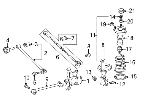 2013 Toyota Highlander Rear Suspension Components, Stabilizer Bar Strut Mount Diagram for 48760-48051