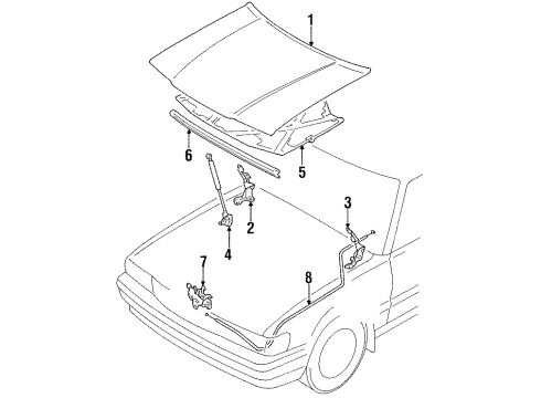 1989 Toyota Cressida Hood & Components Lever Sub-Assembly, Hood Diagram for 53601-22010-01