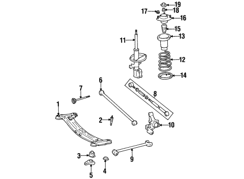 1995 Toyota Avalon Rear Suspension Components, Stabilizer Bar Suspension Crossmember Diagram for 51206-33011