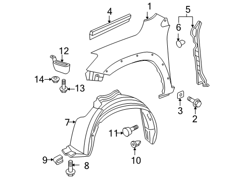 2010 Toyota RAV4 Fender & Components Fender Diagram for 53801-42150
