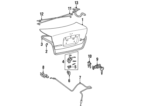 1998 Toyota Tercel Trunk Lock Assembly Diagram for 64610-16100