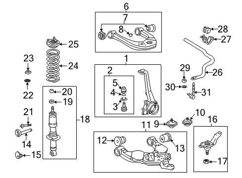2003 Toyota Tundra Front Suspension Components, Lower Control Arm, Upper Control Arm, Stabilizer Bar Lower Control Arm Diagram for 48068-34020