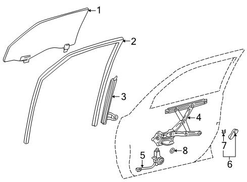 2000 Toyota Corolla Front Door - Glass & Hardware Run Channel Diagram for 68151-02030