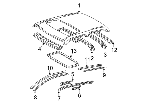 2002 Toyota Tacoma Roof & Components Drip Weatherstrip Diagram for 62381-04030