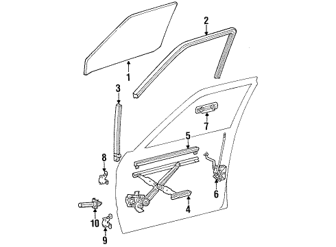 1990 Toyota Land Cruiser Front Door Glass & Hardware Handle, Outside Diagram for 69210-90A00