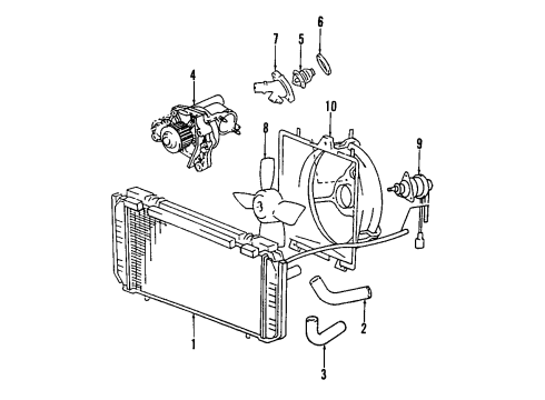 1987 Toyota Corolla Cooling System, Radiator, Water Pump, Cooling Fan Coupling Assembly, Fluid Diagram for 16210-18010