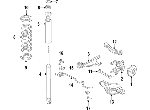 2017 Toyota Corolla iM Rear Suspension Components, Lower Control Arm, Upper Control Arm, Stabilizer Bar Upper Spring Insulator Diagram for 48257-52010