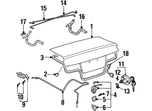 1996 Toyota Paseo Trunk Lid Luggage Compartment Door Lock Assembly Diagram for 64610-16120