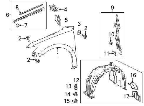 2020 Toyota Camry Fender & Components Fender Diagram for 53802-06180