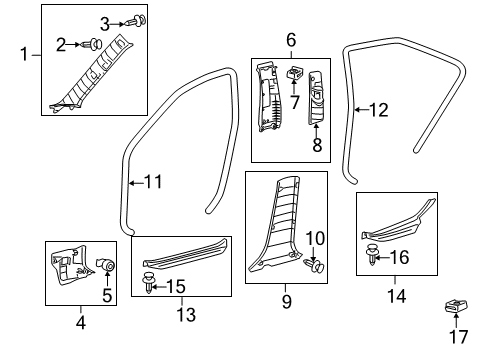 2010 Toyota Camry Interior Trim - Pillars, Rocker & Floor Windshield Pillar Trim Diagram for 62210-33141-B0