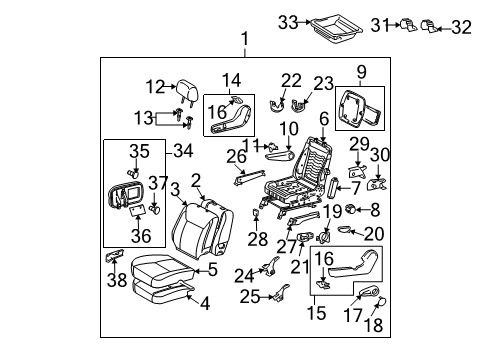 2008 Toyota Sienna Front Seat Components Adjust Cover Diagram for 71875-AA060