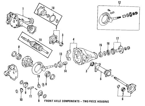 1989 Toyota Van Front Axle, Differential, Propeller Shaft Carrier Assembly Diagram for 41110-28040