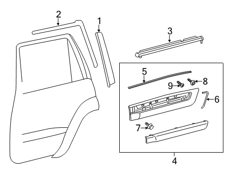 2014 Toyota Land Cruiser Exterior Trim - Rear Door Body Side Molding Diagram for 75075-60120-A0