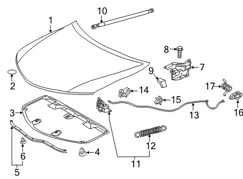 2013 Toyota Camry Hood & Components Release Handle Diagram for 53601-02020-A1
