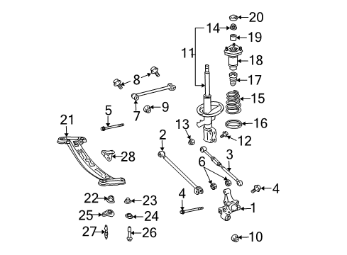 2006 Toyota Camry Rear Suspension Components, Lower Control Arm, Stabilizer Bar Upper Support Diagram for 48760-06062