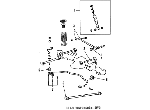 1984 Toyota Tercel Rear Suspension Components, Lower Control Arm, Upper Control Arm, Stabilizer Bar Arm Assembly, Lower Control, Left Diagram for 48720-16040