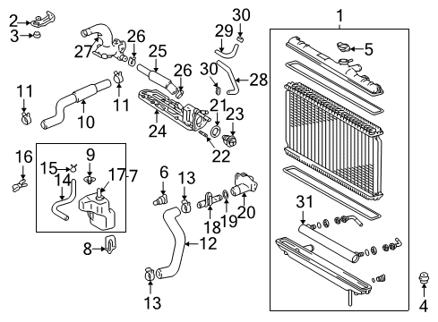 1999 Lexus RX300 Radiator & Components Thermostat Housing Diagram for 16321-20030