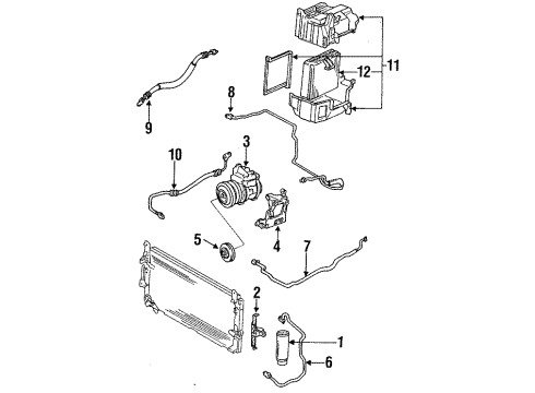 1993 Toyota Land Cruiser A/C Compressor AC Hoses Diagram for 88711-60240