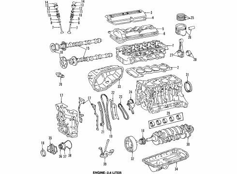 1994 Toyota Previa Engine Parts, Mounts, Cylinder Head & Valves, Camshaft & Timing, Oil Pan, Oil Pump, Crankshaft & Bearings, Pistons, Rings & Bearings, Water Pump Bearings Diagram for 13041-75022-05