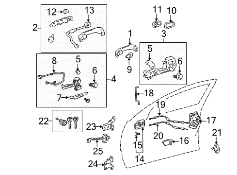 2007 Toyota Avalon Front Door Handle, Outside Diagram for 69211-AE020-B1