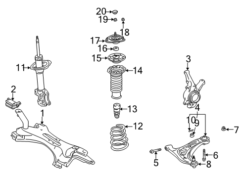 2005 Toyota Echo Front Suspension Components, Lower Control Arm, Stabilizer Bar Upper Mount Nut Diagram for 90178-A0097