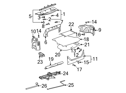 2004 Toyota Camry Interior Trim - Rear Body Package Tray Trim Fastener Diagram for 90159-A0011