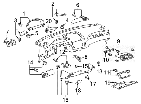 2004 Toyota Solara Cluster & Switches, Instrument Panel Cluster Trim Diagram for 55404-AA010