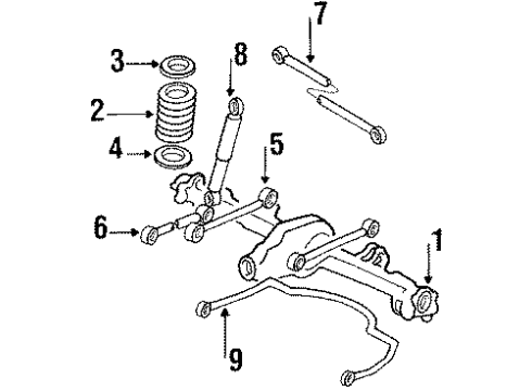 1988 Toyota Cressida Rear Suspension Components, Lower Control Arm, Upper Control Arm, Stabilizer Bar Control Arm Diagram for 48710-23020