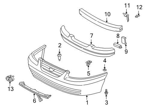 1998 Toyota Camry Front Bumper Bumper Cover Side Support Diagram for 52115-33030