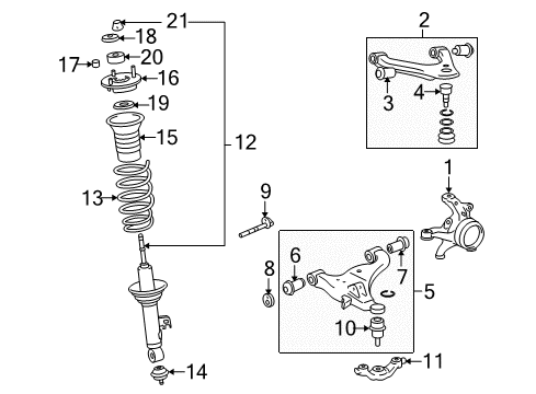 2012 Toyota Tacoma Front Suspension Components, Lower Control Arm, Upper Control Arm, Stabilizer Bar Upper Spring Insulator Diagram for 48157-04010