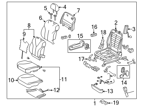 2010 Toyota Camry Passenger Seat Components Cushion Cover Diagram for 71071-06B40-B1