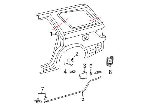 2007 Toyota Sequoia Quarter Panel & Components Release Cable Diagram for 77035-0C020