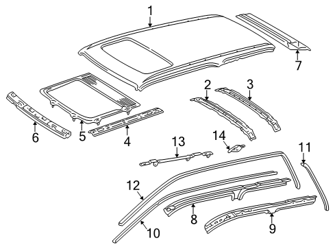 2000 Toyota 4Runner Roof & Components Rail, Roof Side, Inner RH Diagram for 61231-35121