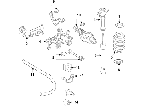 2020 Toyota Camry Rear Suspension Components, Lower Control Arm, Upper Control Arm, Stabilizer Bar Suspension Crossmember Diagram for 51206-06130