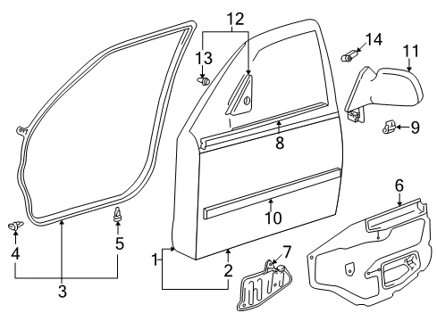 1999 Toyota Corolla Front Door & Components, Outside Mirrors, Exterior Trim Regulator Diagram for 69801-02040