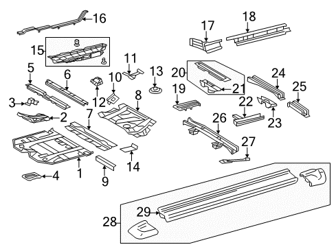 2012 Toyota Highlander Floor & Rails, Exterior Trim Rear Crossmember Diagram for 57605-0E040