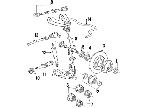 1988 Toyota 4Runner Front Suspension Components, Lower Control Arm, Upper Control Arm, Stabilizer Bar Rotor Diagram for 43512-35190
